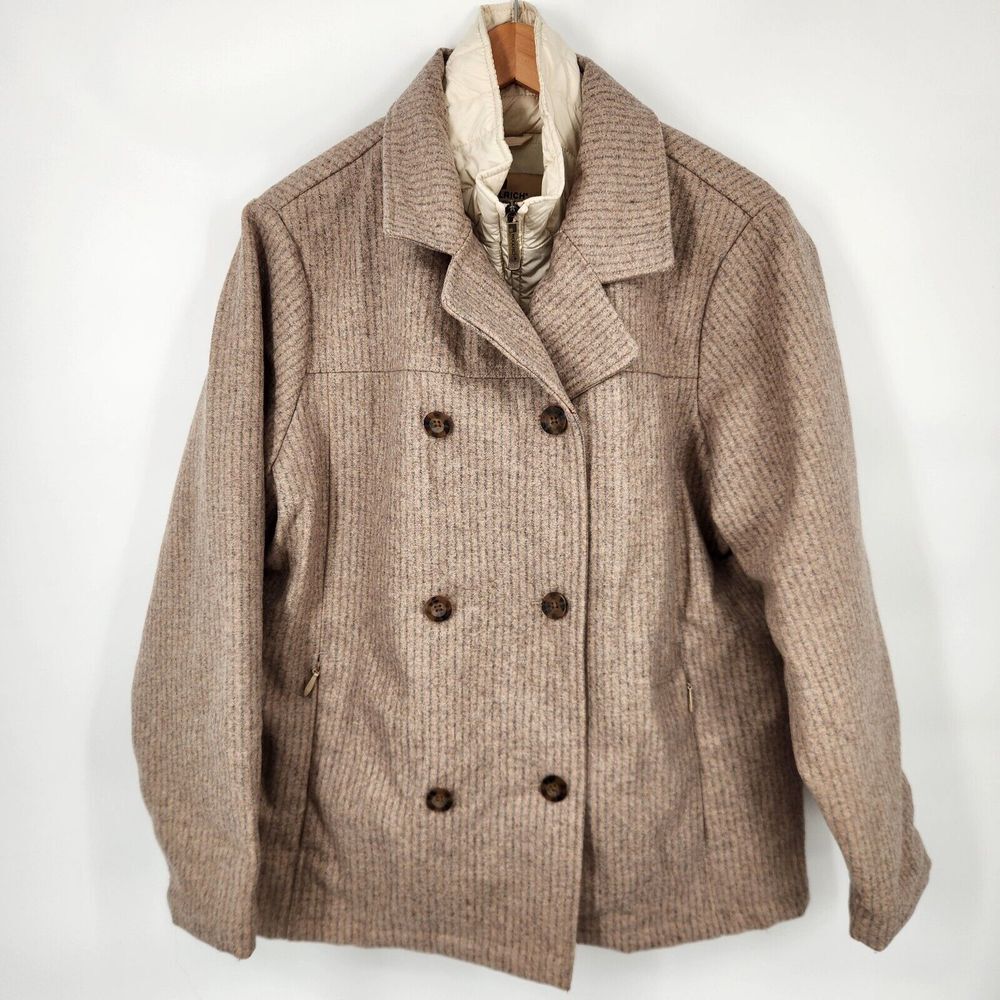 NEW Women's Woolrich Double‎ Breasted Coat Wool XL Zip Pockets Oatmeal Heather